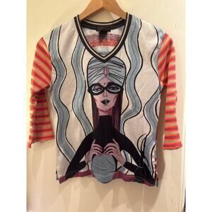 CUSTO BARCELONA *Vintage* Fortune Teller V Neck 3/4 Sleeve Top Approx Sz M/L